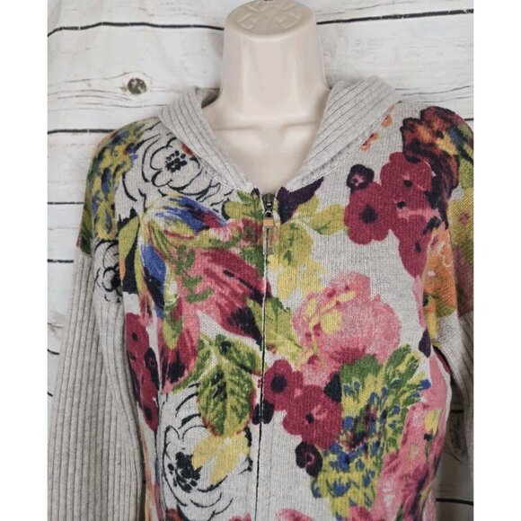Anthropologie Moth Hothouse Floral Sweater Hoodie Cardigan M 100% Wool Full Zip - Picture 3 of 6